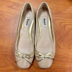 Dune London Meanda Square Toe Gold Sparkle Flats
